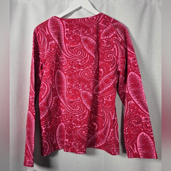 NWT Talbot's The Tee Shirt Women's L Pink & Red Paisley Long Sleeve Shirt $40 - Picture 2 of 4